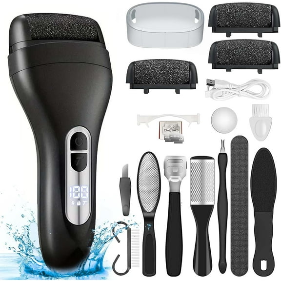 Electric Callus Remover for Feet, Portable Foot File with 10-in-1 Kit, IPX7 Waterproof,3grinding heads,2 Speeds