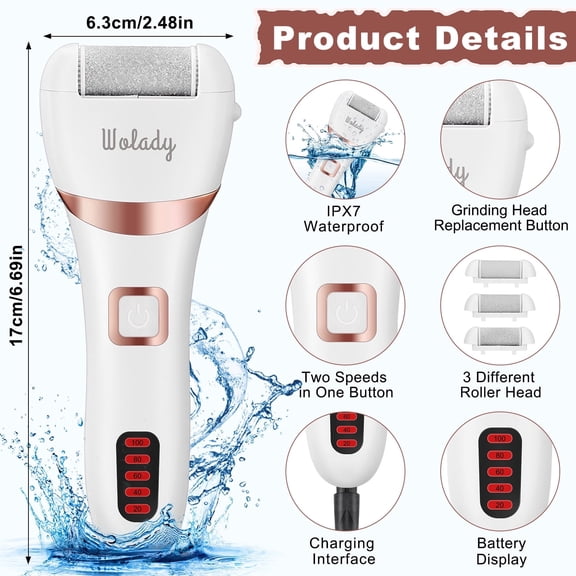 Electric Foot Callus Remover Tool, Rechargeable Callus Removers Kit Extra Thick, Heel, Hand, Skin for Gift White