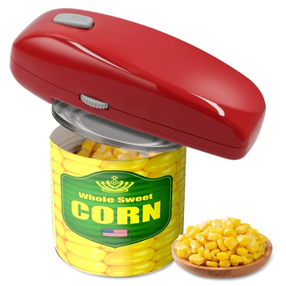 Electric Can Opener, Hands-Free, Smooth Edge, Battery Powered for All Round Cans, Red