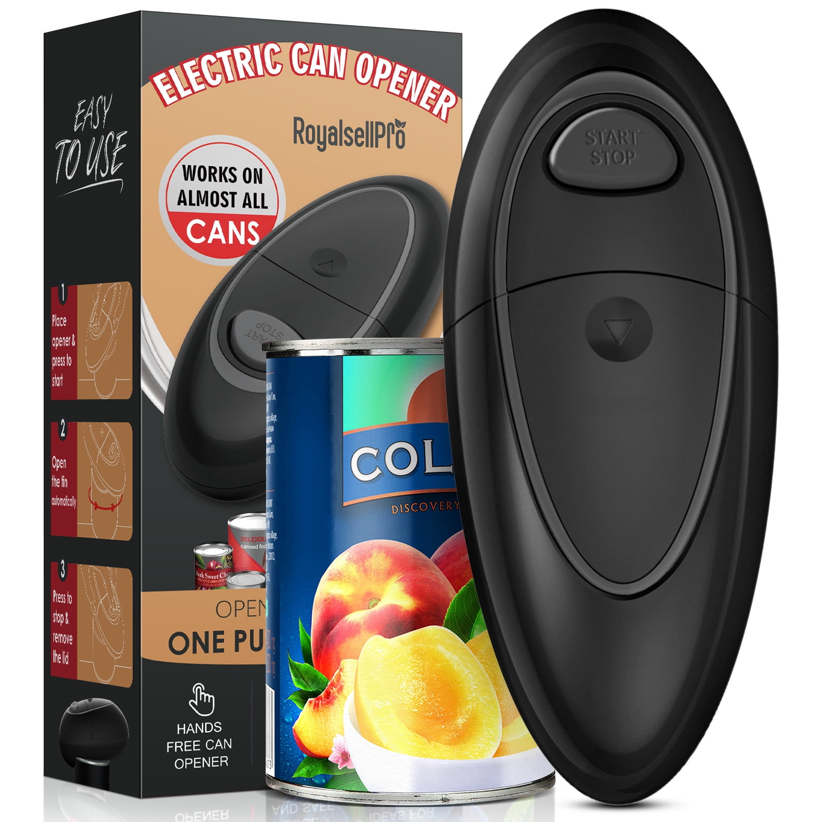 Electric Can Opener, One-Touch Automatic Can Opener with Smooth Edge, Battery Operated Handheld Can Opener for All Can Sizes, Best Kitchen Gadget for Seniors, Arthritis, and Weak Hands, Gifts (Black)
