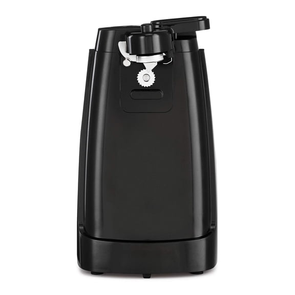 Electric Can Opener with Knife Sharpener, Detachable Cutting Lever, Cord Storage, Stainless Steel Blade, Black Kitchen Gadget