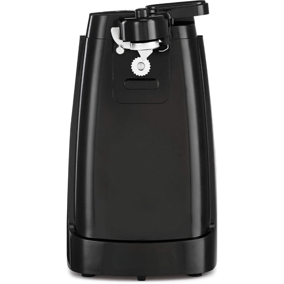 Electric Can Opener with Knife Sharpener, Detachable Cutting Lever, Cord Storage, Stainless Steel Blade, Black Kitchen Gadget