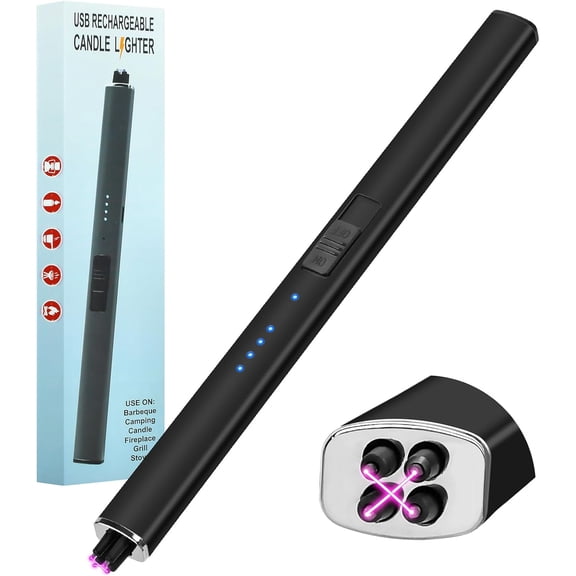 Electric Candle Lighter Rechargeable Windproof Flameless Gifts for Men Husband Dad Dual Arc Stocking Stuffers for Men Him Women Camping Kitchen USB Lighters with Safety Lock Valentines