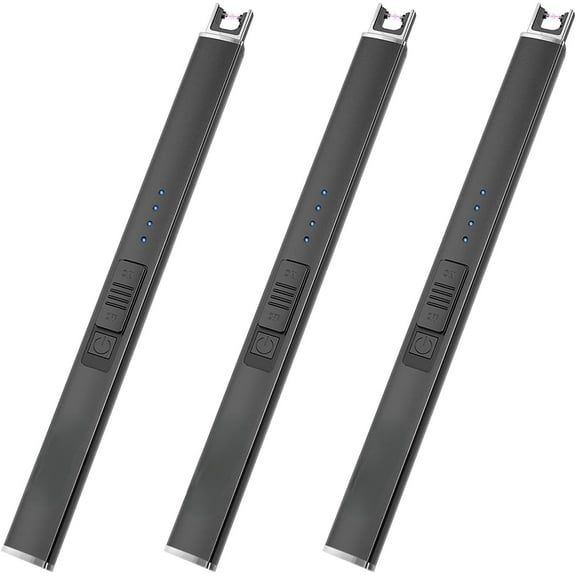 Electric Candle Lighter with Safety Switch - USB Rechargeable Windproof & Flameless Plasma Arc Lighter for Easter Basket Stuffers(Black, 1 Count (Pack of 3))