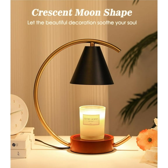Electric Candle Warmer Lamp with 2 Bulbs, Dimmable Candle Melting Lamp for Jar Candles, Minimalist Scented Wax Melt Warmer with Moon Iron Frame Present for Bedroom Home Living Room Decor