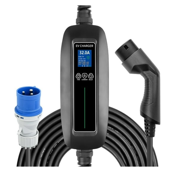 Electric Car Charger Timing Portable EV Charger 7kW, Type 2 Cable 8/16/24/32A Adjustable Charging 62196-2 EVSE