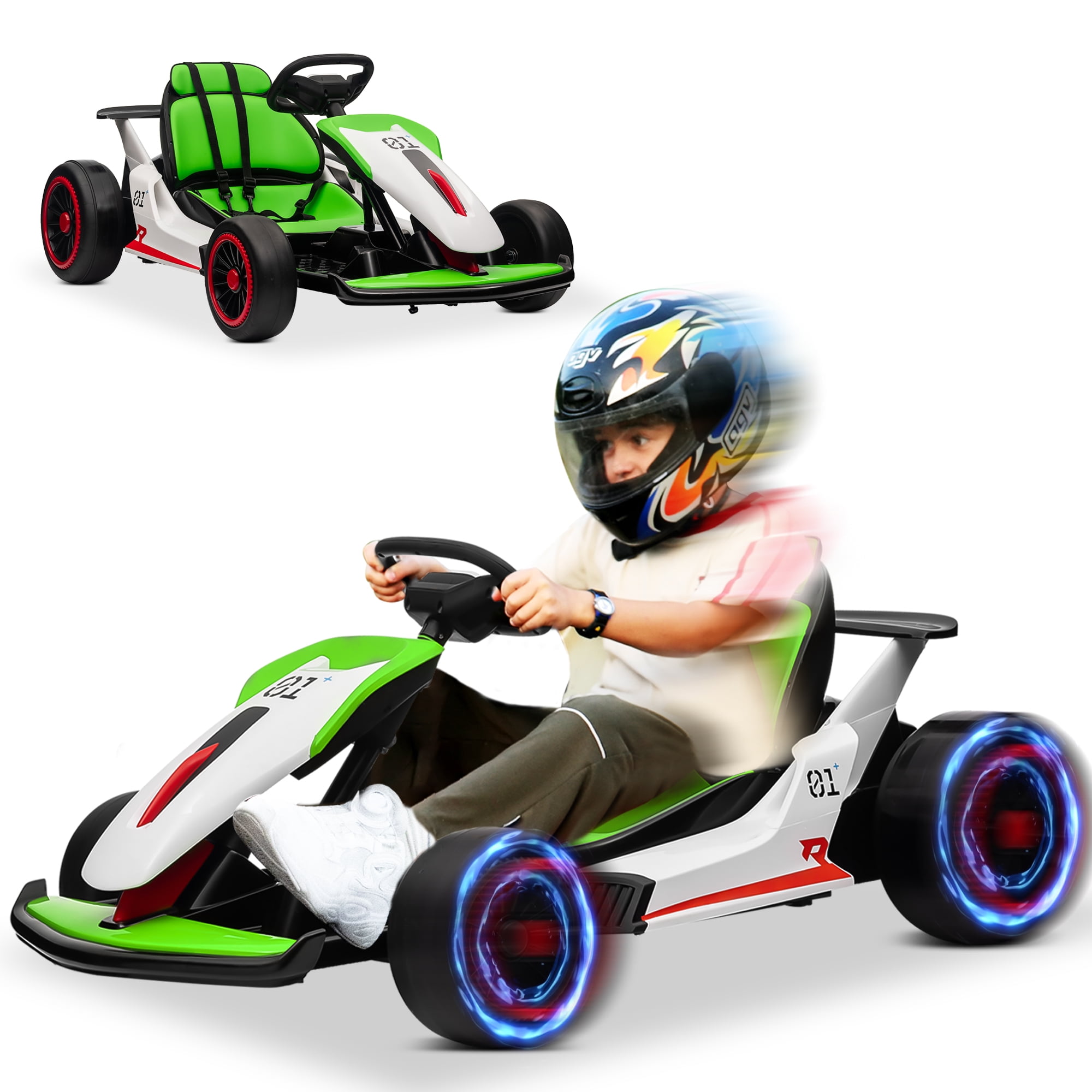 24V Electric Car Go Kart for Kids, 400W Battery Powered Ride on Toy Car, Gift for Boys Girls Age 6+, Green