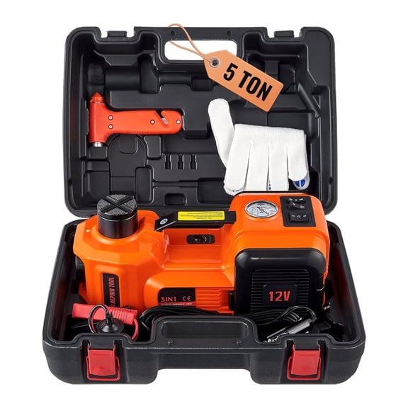 Electric Car Jack 5 Ton, Hydraulic Jack with Inflator & LED Light
