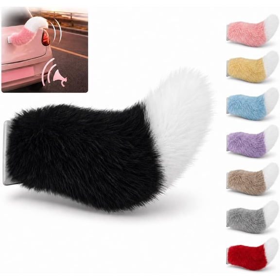 Electric Car Tail,Cute Fuzzy Wagging Moving Tail,Handmade Rechargeable Auto Trunk Charm.(Black)