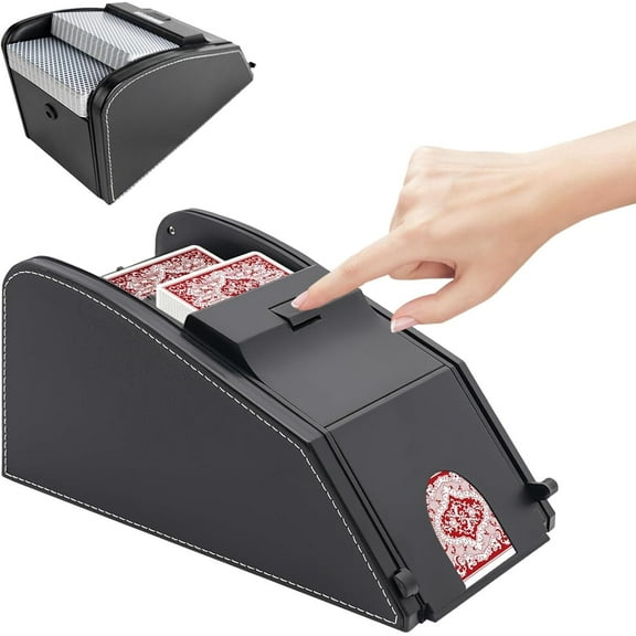 Electric Card Shuffler Machine Automatic, Portable Poker Card Shuffler for Blackjack, Casino, Card Games, 1-2 Deck, Battery/AC Powered, Fast Shuffling, Ideal Game Table Accessories