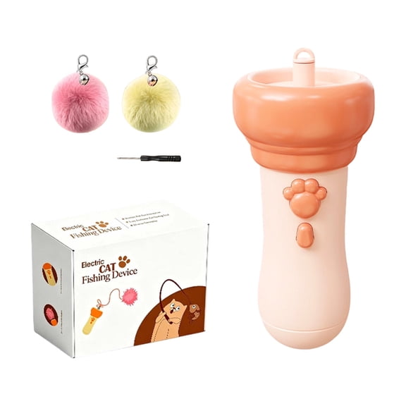 Electric Cat Teaser Wand Auto Launch & Retract Fishing Wand With 2Pcs Wool Pom Balls & 1Pc Screwdriver, Reusable Cat Toy Launcher For Indoor Hunting Exercise 6.5X2.64" New