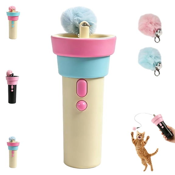Electric Cat Wand Toy for Indoor Cats - Interactive Automatic Retractable Cat Teaser with Plush Ball, Durable String Launcher for Kittens and Adult Cats, Enrichment Exercise Feline Toys (Pink)