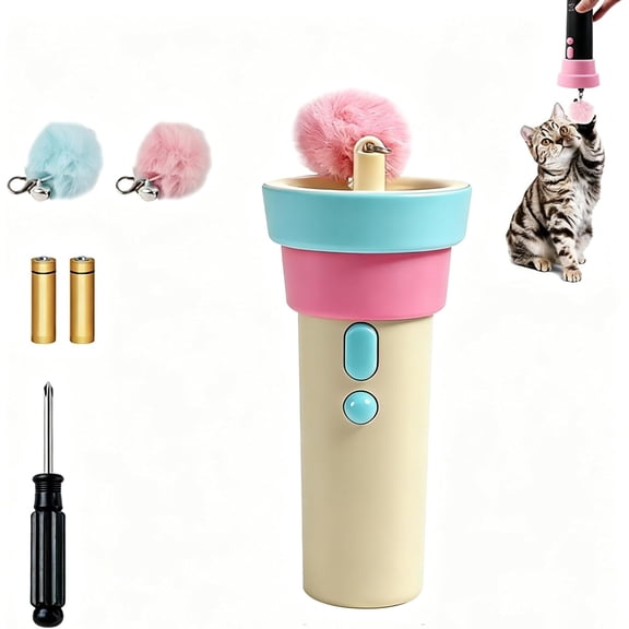 Electric Cat Wand Toy for Indoor Cats - Interactive Automatic Retractable Cat Teaser with Plush Ball, Durable String Launcher for Kittens and Adult Cats, Enrichment Exercise Feline Toys (Bule)