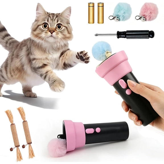 Electric Cat Wand Toy for Indoor Cats - Interactive Automatic Retractable Cat Teaser with Plush Ball, Durable String Launcher for Kittens and Adult Cats, Enrichment Exercise Feline Toys (B)