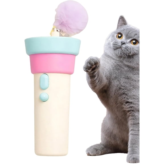 Electric Cat Wand Toy for Indoor Cats, Interactive Automatic Retractable Cat Teaser with Pom-poms, String Launcher for Kittens and Cats, Enrichment Exercise Feline Toys