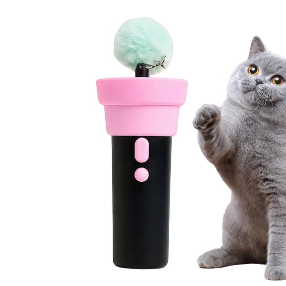 Electric Cat Wand Toy, Interactive Automatic Retractable Cat Teaser with Pom-poms, String Launcher for Kittens and Cats, Enrichment Exercise Toys