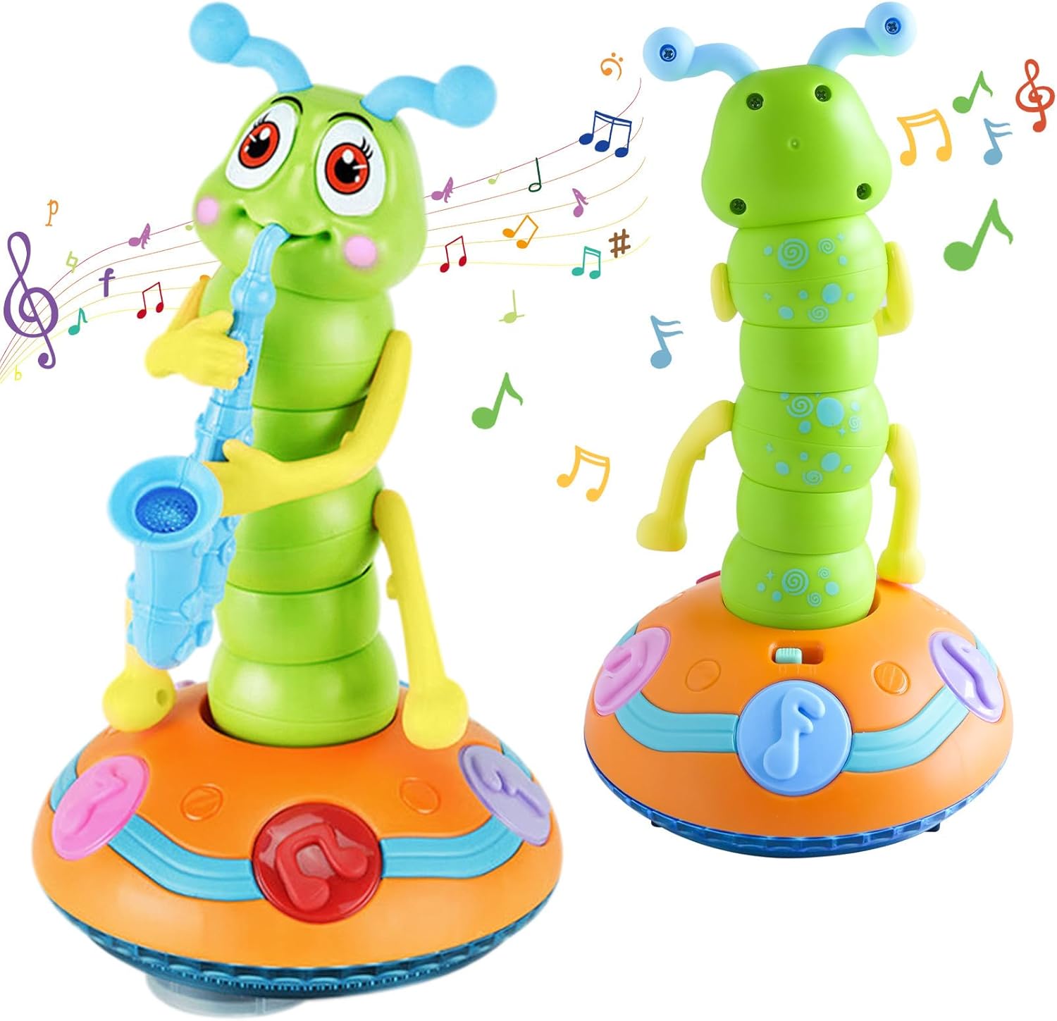 Jouet Chenille Dansante Wriggle - Saxophone Électrique Avec Lumières LED - Évite Les Obstacles - Pour Enfants 0-3 Ans