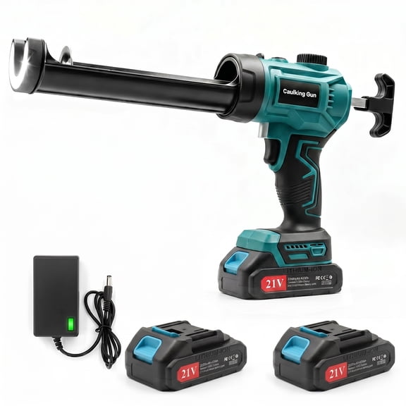 Electric Caulk Gun with 2x2000mAh Batteries, Drip-Proof Cordless Caulking Gun with LED Light & Adjustable Speed, 10oz Caulk Gun for Filling, Sealing