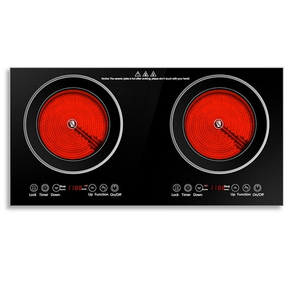 Electric Ceramic Cooktop,26.8 in 2 Burners Built-in Countertop Burners Cooker,2200W Electric Stove,11 Power Levels, Kids Lock & Timer,LED Touch Control