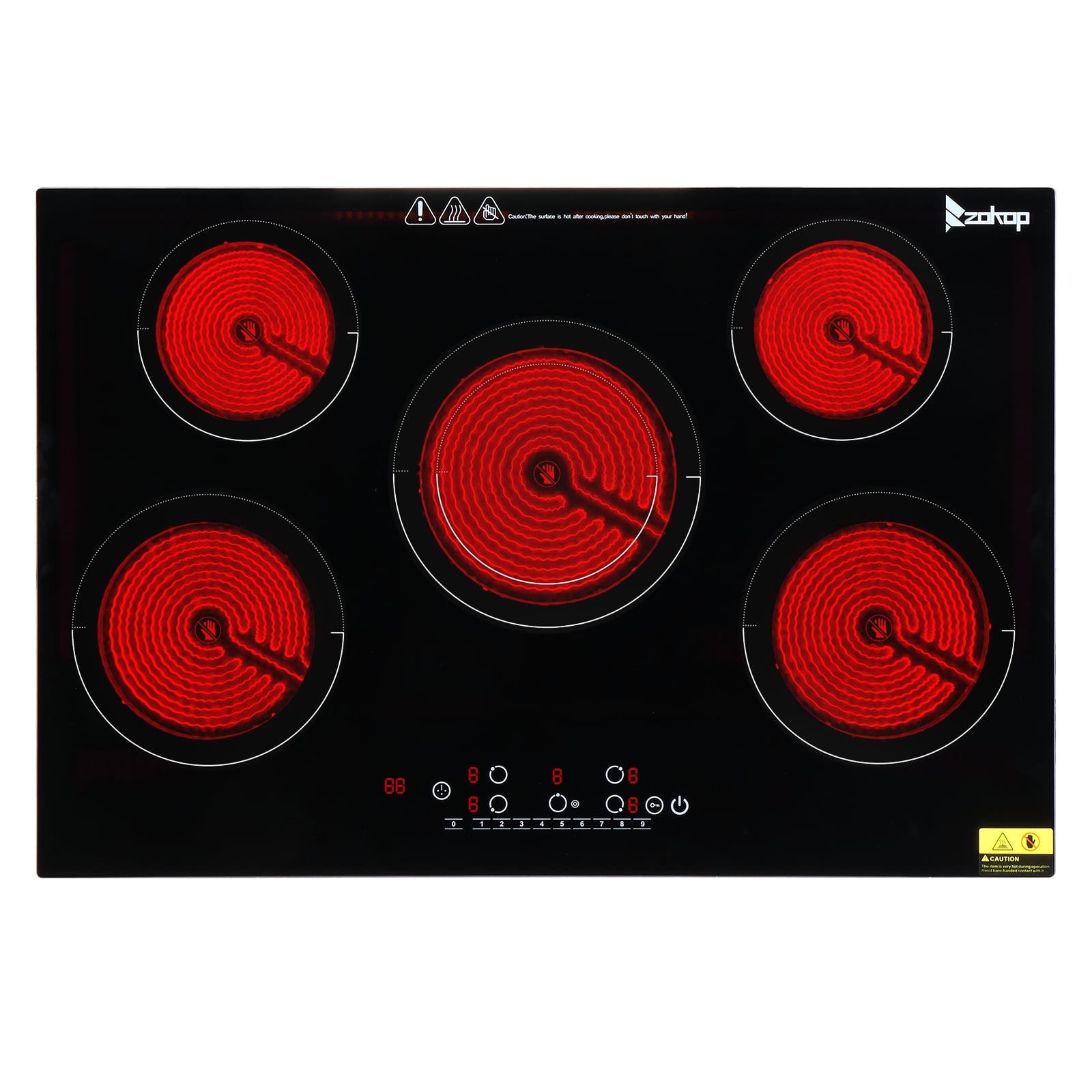 Electric Ceramic Stove! ZOKOP 30in 220v 7600w Rectangular 5-Burner Stove, Glass And Iron Spray-Coated Anti-Rust Bottom Shell, Touch Screen Embedded Wiring, Electric Ceramic Stove, Black