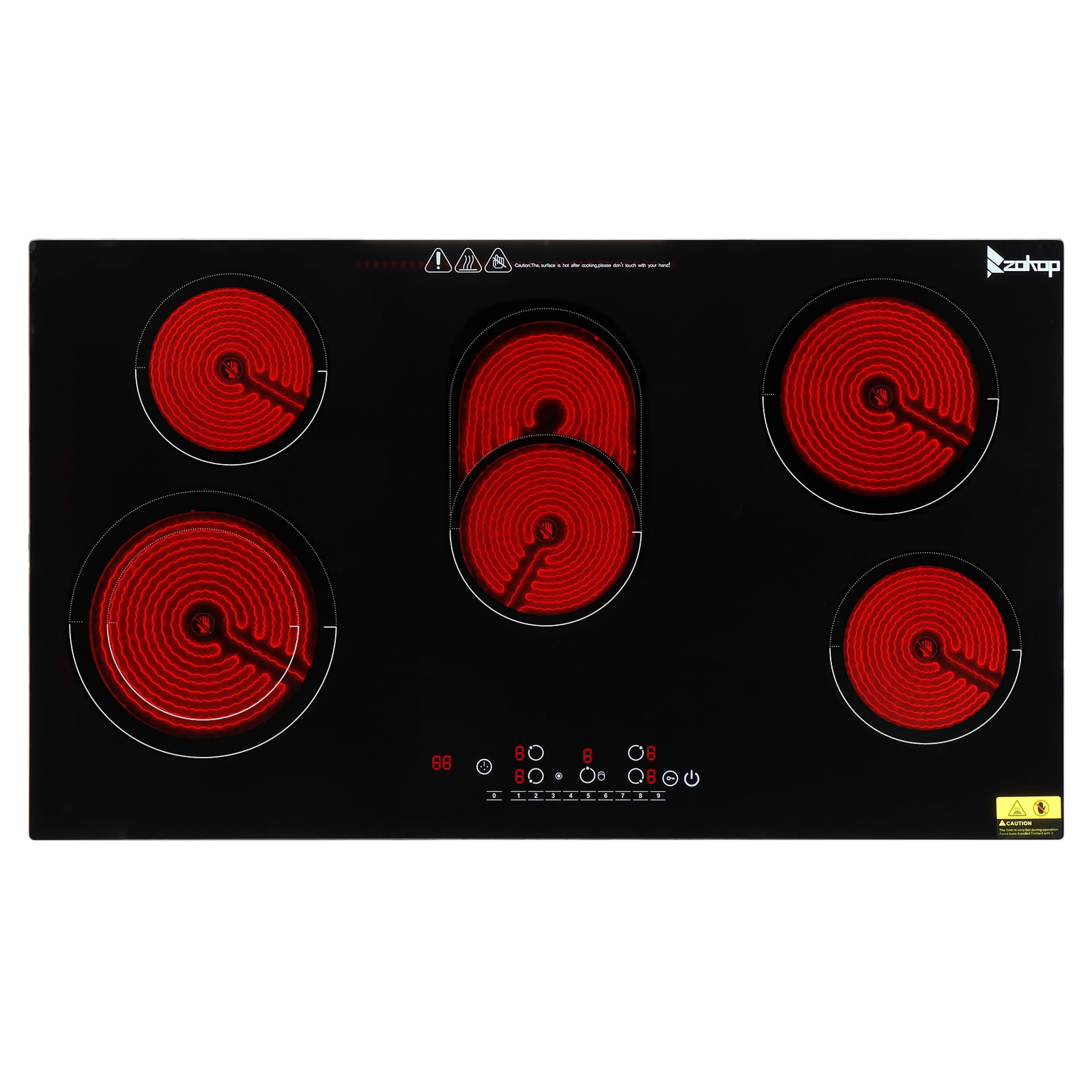 Electric Ceramic Stove! ZOKOP 35in 220v 8600w Rectangular 6-Burner Stove, Glass And Iron Spray-Coated Anti-Rust Bottom Shell, Touch Screen Embedded Wiring, Electric Ceramic Stove, Black