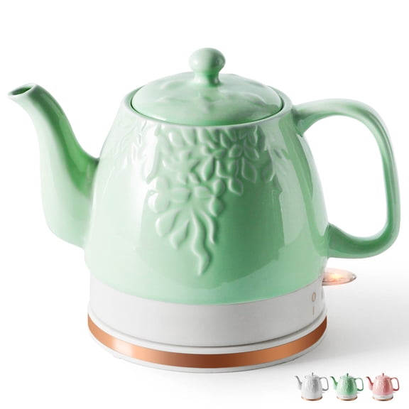 Electric Ceramic Tea Kettle Light Green 1.1 Quarts For Brewing Tea, Coffee, And More