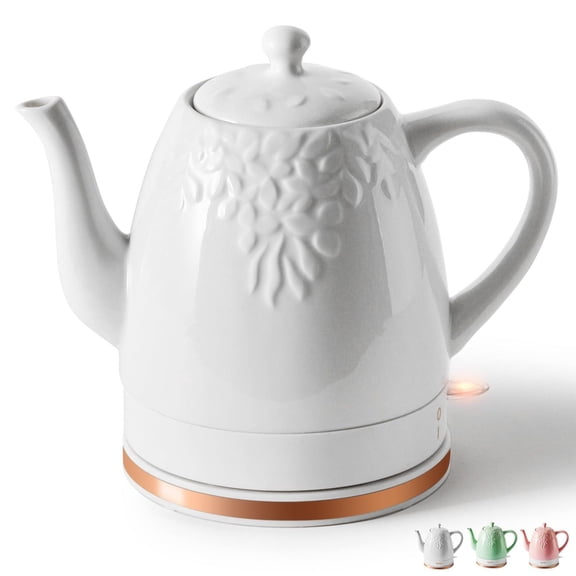 Electric Ceramic Tea Kettle White 1.6 Quarts Use for Boiling Water, Tea, Coffee