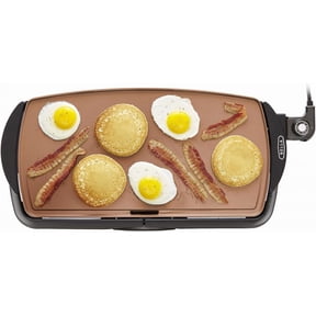 Electric Ceramic Titanium Griddle, Make 10 Eggs At Once, Healthy-Eco Non-stick Coating, Hassle-Free Clean Up, Large Submersible Cooking Surface, 10.5" x 20", Copper/Black