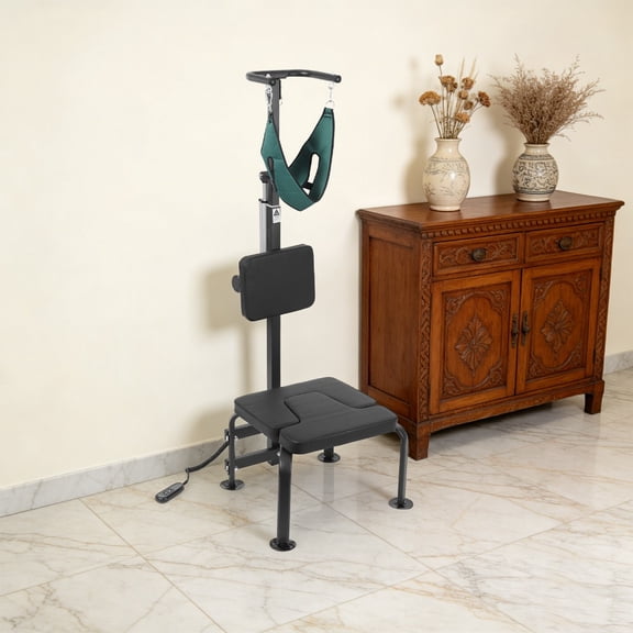 Electric Cervical Traction Device with Inversion Seat, Hydraulic Lift Neck Stretcher for Spine Pain Relief, Adjustable Tension & Remote Control, Home Use for Subhealth Recovery