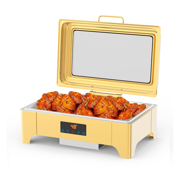 Electric Chafing Dish 9QT - Touch Screen Buffet Warmer with Glass Lid, Roll Top Design