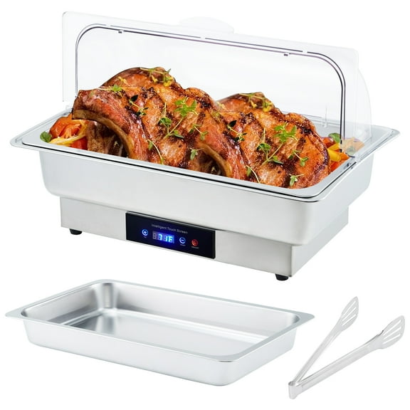 Electric Chafing Dish Buffet Set, 9 QT Stainless Steel Food Warmer with Temperature Control & Transparent Roll Top Lid, Catering Server for Parties, Banquets, Buffets, Keeping Food Warm & Fresh