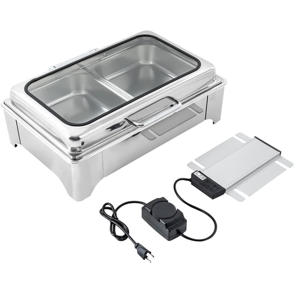 Electric Chafing Dish, Chafing Dish Buffet Set 9 Gears Temperature Control with Glass Lid&Handle Stainless Steel  Warmer Catering Buffet Servers and Warmers for Hotel Restaurant Banquet