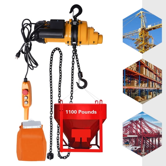 Electric Chain Hoist, 1100lbs with 10FT Wired Remote Control, 110V Overhead Crane Garage, 1300W Lifting Power System w/Emergency Stop Switch, 13 Feet Max. Pulling Height