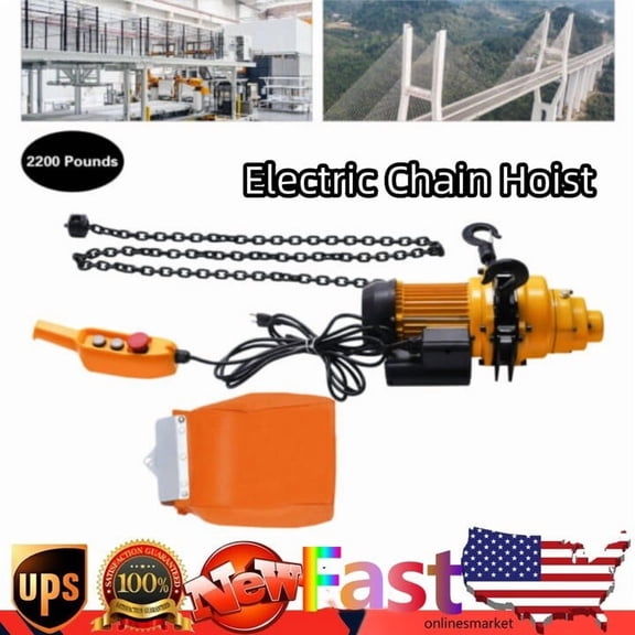 Electric Chain Hoist Single-Phase Crane Hoist 2200lbs Load 13ft Lifting 1300W For Factories, Docks, Warehouses, Logistics, Construction Sites