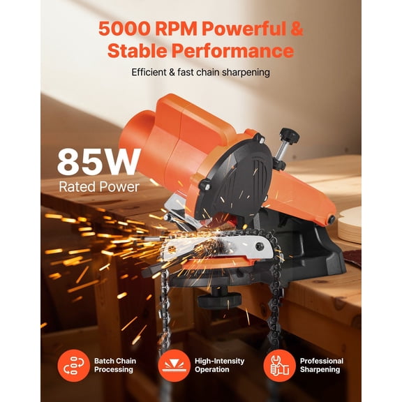 Electric Chainsaw Sharpener,85W Bench Saw Chain Sharpener 5000RPM,Professional Chainsaw Sharpening Tool with 2 Grinding Wheels for Woodworking,Logging,Gardening