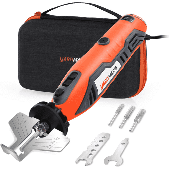 Electric Chainsaw Sharpener Kit with Diamond Bits - High-Yardmaris Speed Chain Saw Sharpener Tool and 3 High Hardness Sharpening Wheels, Angle Attachment & 2 Wrenches for All Chainsaw Chains