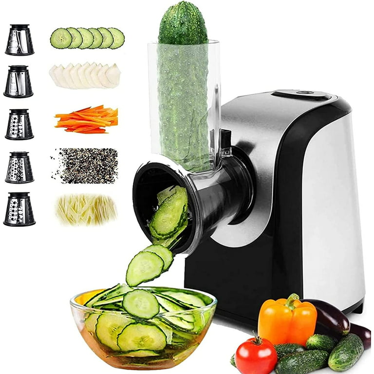 5-in-1 Electric Slicer Shredder Professional Electric Cheese Grater 150W  Electric Gratersr/Chopper/Shooter with One-Touch Control for fruits