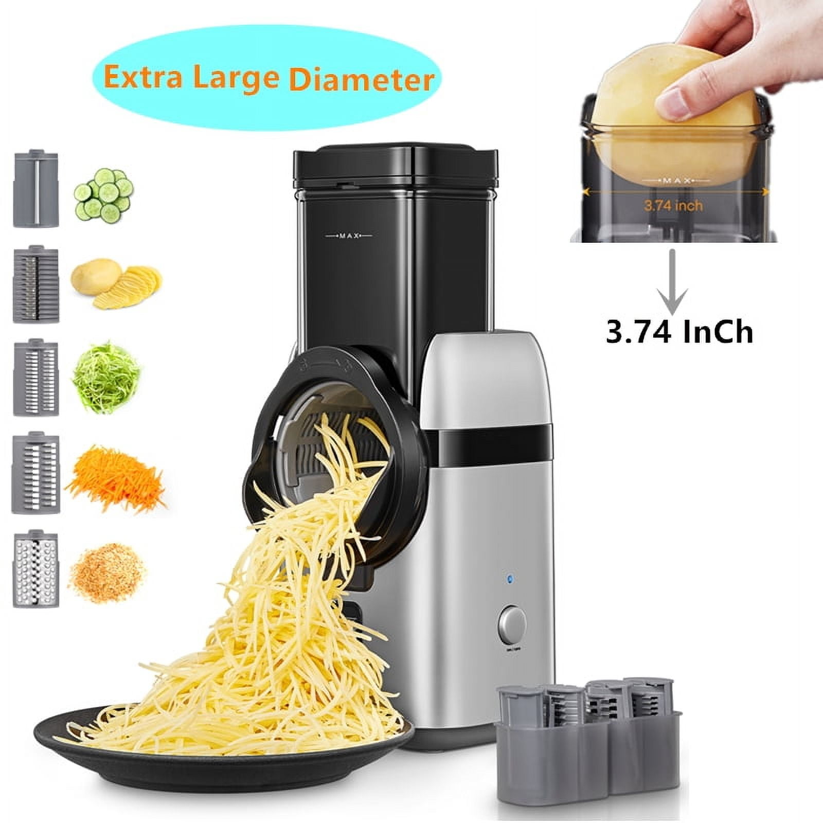 Electric Cheese Grater, 3.74 Extra Large Feeding Port, 5 in 1 Electric Vegetable Slicer for Cheese, Fruits, Vegetables