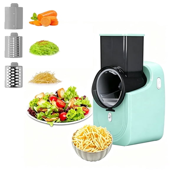 Electric Cheese Grater, Automatic Vegetable Slicer with 3 Blades, Cordless Electric Salad Machine for Fruits, Nuts, Shredder for Home Kitchen Use, Green