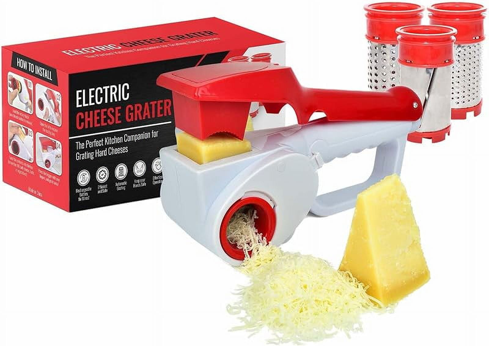 Walmeck Electric Cheese Grater Shredder Type-C Charging One- Control  Cordless Rotary Automatic Electric Slicer Shredder with 3 Free Attachments  for Vegetables Cheeses Carrots 