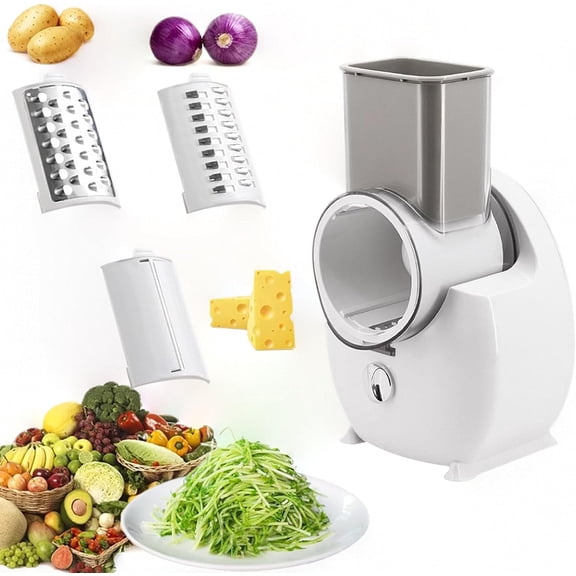 Electric Cheese Grater Salad Maker Machine with 3 Blades, Rotary Cheese Grater, Detachable Vegetable Shredder Fruit Cutter Machine, Nut Grinder for Cheeses, Fries, Fruit