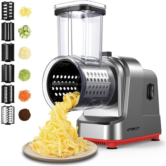 Electric Cheese Grater, Salad Maker With 6 Different Shapes of Blades, 250W Slicer Shredder, Machine for Cheeses, Fruits, Vegetables