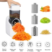 Electric Cheese Grater Shredder, Automatic Vegetable Slicer with 3 Blades, Handle Potato Shredder, Chopper for Fruit and Vegetable Salads, White
