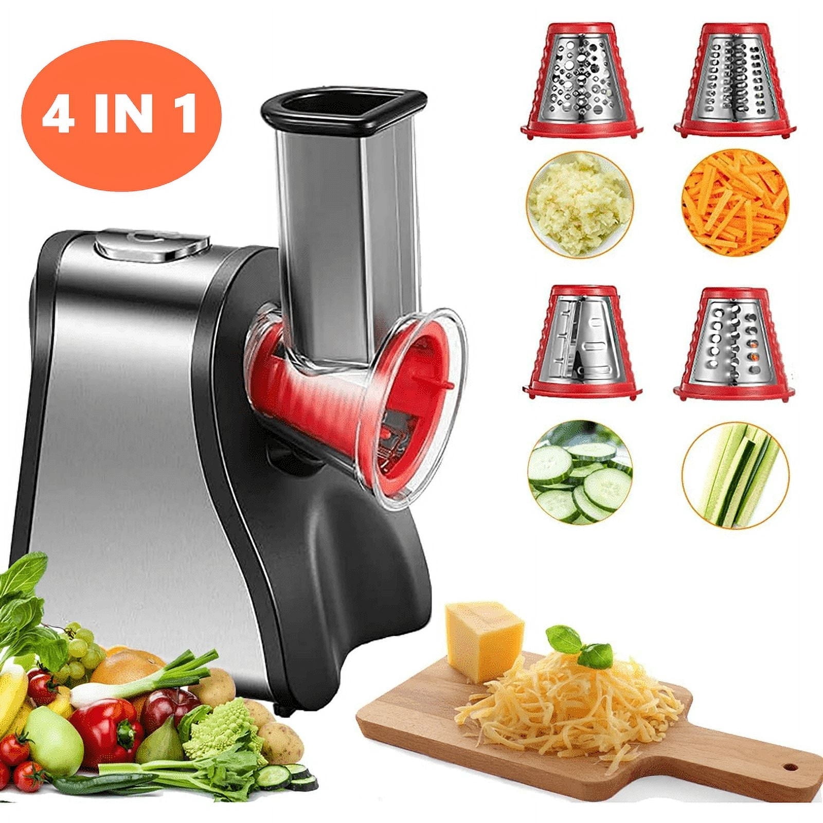 FOHERE Electric Cheese Grater & Veggie Slicer Chopper, Food Prep Appliance, 150W, Red