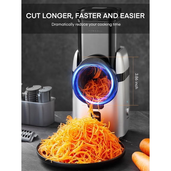 Electric Cheese Grater, Upgraded 6-IN-1 Large Feed Chute Electric Vegetable Slicer with Different Blades and Storage Box, Cheese Shredder, Electric Slicer for Cheese, Fruits, Vegetables