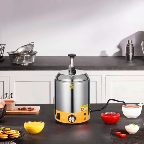 Electric Cheese Warmer, 2.4L Hot Fudge Dispenser, Stainless Steel Pump, 86-230F Temp Control, Nacho Cheese Sauce Warmer for Commercial Use