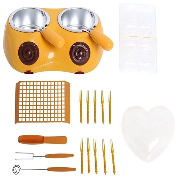 Electric Chocolate Fondue Pot - Mini Chocolate Melting Pot Kit with Double Pot, Molds & Fork for Melting Candy, Cheese, Butter, Milk Chocolate & Candy Making