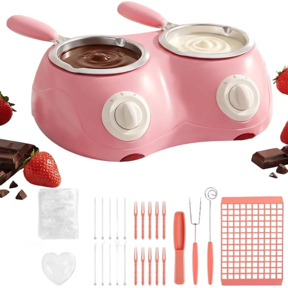 Electric Chocolate Melter and Fondue Set for Home Parties - Dual Melting Pot with Temperature Control for Candy Making and Cheese Dipping (A-1)