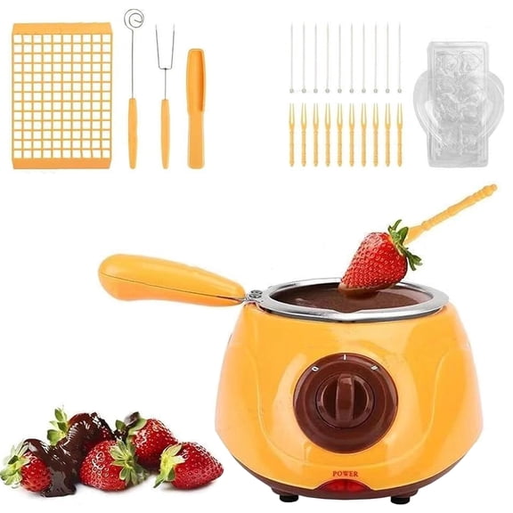 Electric Chocolate Melting Pot, 1 Piece, Yellow, Dual 250ML with Molds Forks for Fondue