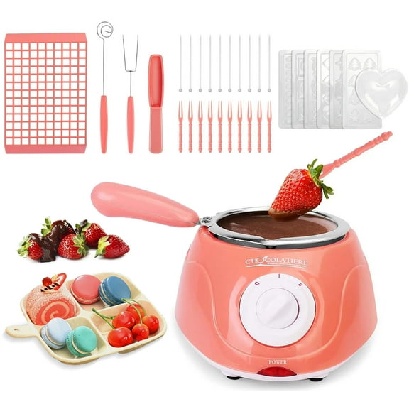 Electric Chocolate Melting Pot Gift SetMINI Melting Fondue Set for Milk Chocolate,Cheese,Butter,Candy (Pink)